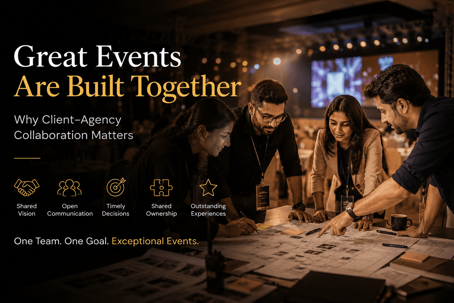 Client and event agency teams collaborating as one team during event planning