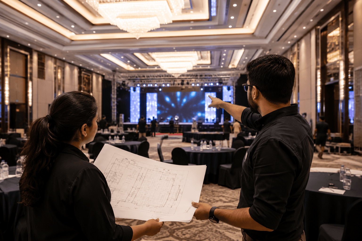 Event team conducting a physical venue recce for corporate event planning